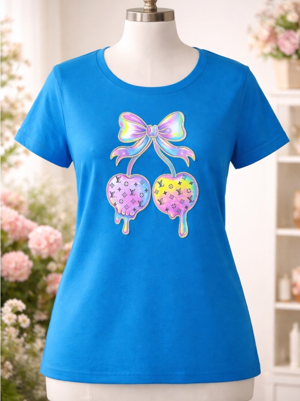 Short Sleeve Tee with Rainbow Cherry Graphic
